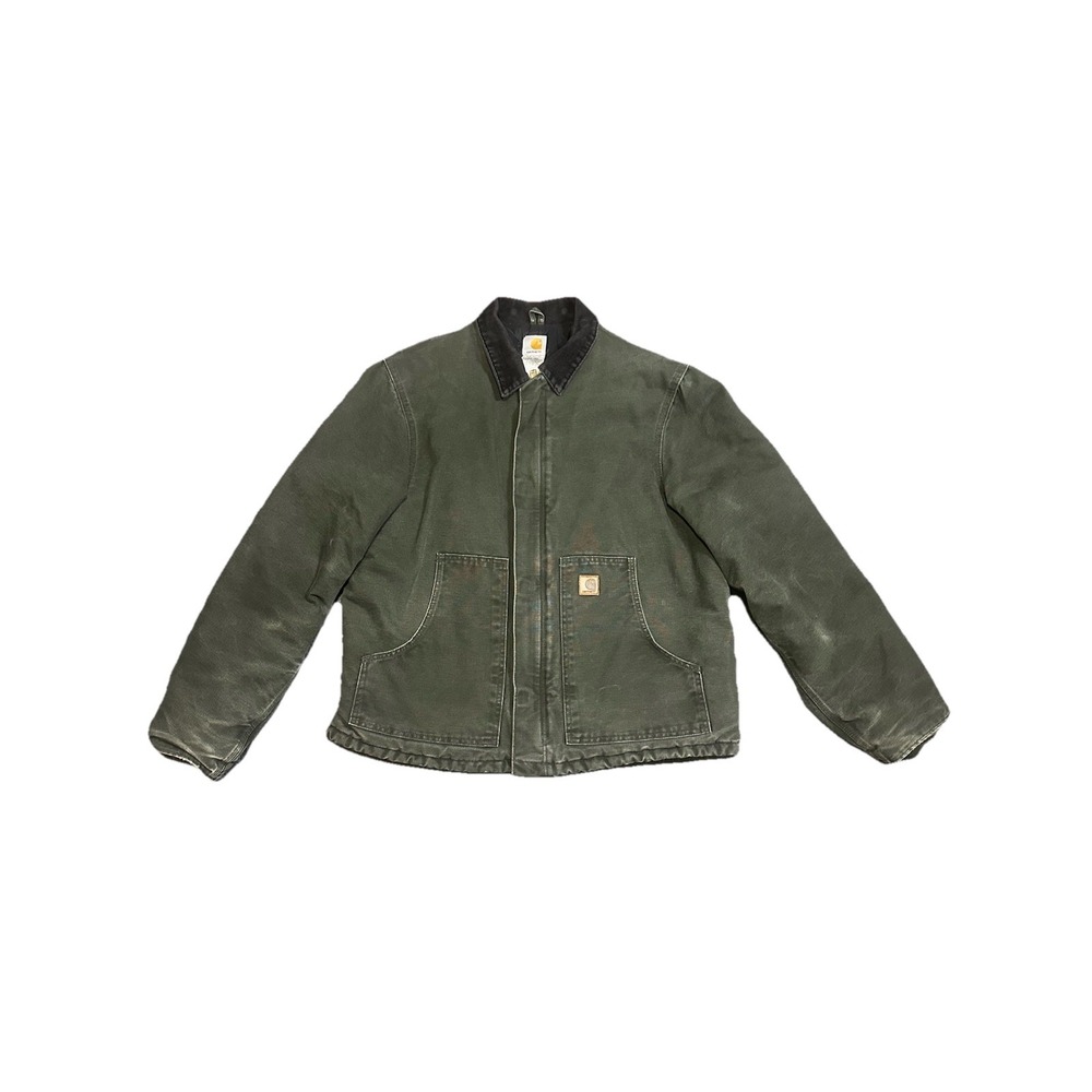 VTG Carhartt Jacket Mens XLT J22 MOS Olive Green Detroit Duck Canvas Quilt Lined